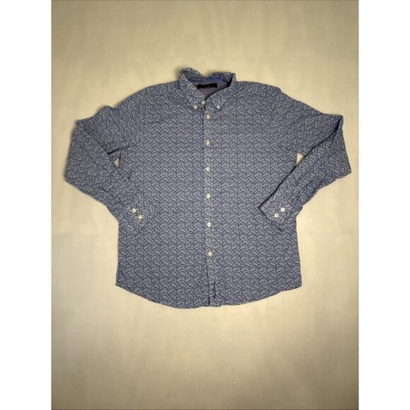 Ben Sherman Mens Button Down Shirt XL Paisley Long Sleeve Blue/White 100% cotton - Picture 1 of 8